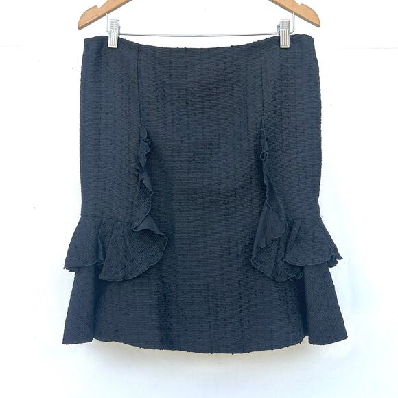 Carolina Herrera New York Tweed Boucle Black Designer Knee Length Skirt 12 - Picture 2 of 9